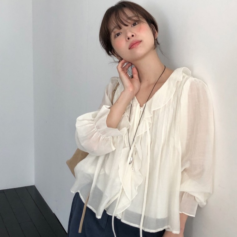로맨틱 여리핏 리본 쉬폰 블라우스