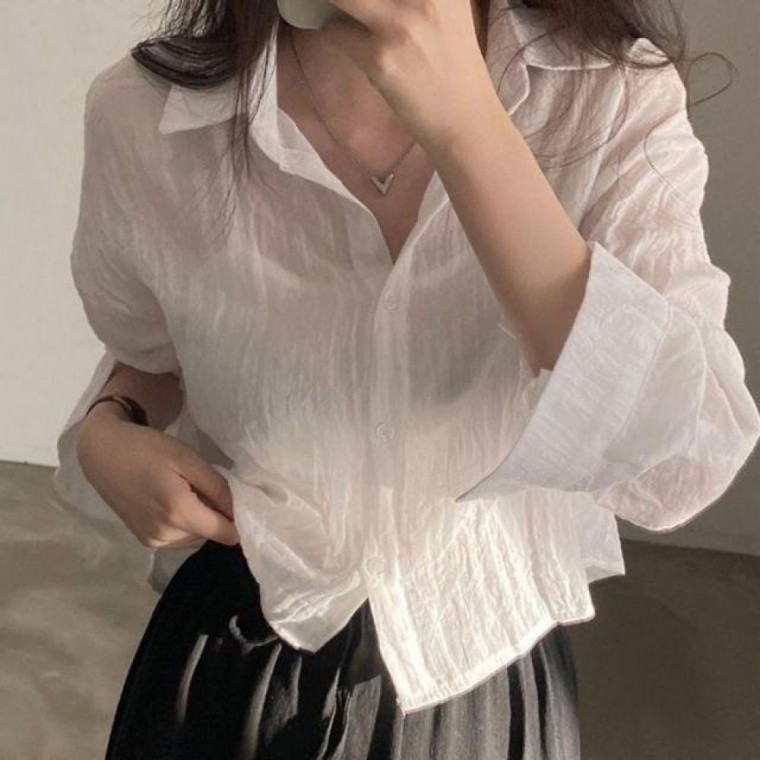 시스루 블라우스 가디건 루즈핏 셔츠 봄가디건 봄블라우스 레이어드 롤업 롤업셔츠 데일리룩