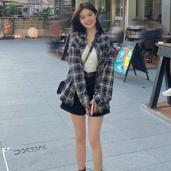 남친핏 빈티지 체크 오버핏 셔츠