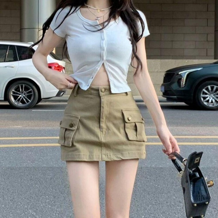 레트로 카고 미니스커트 여성 치마 숏스커트 롱스커트 하이 웨스트