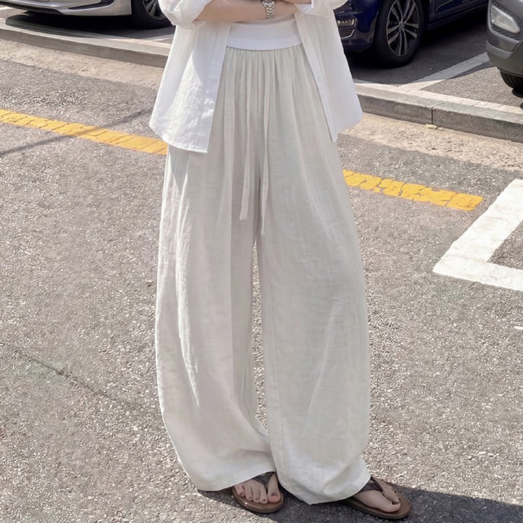 아이스 밴딩 벌룬 와이드 린넨 팬츠 여름 바지
