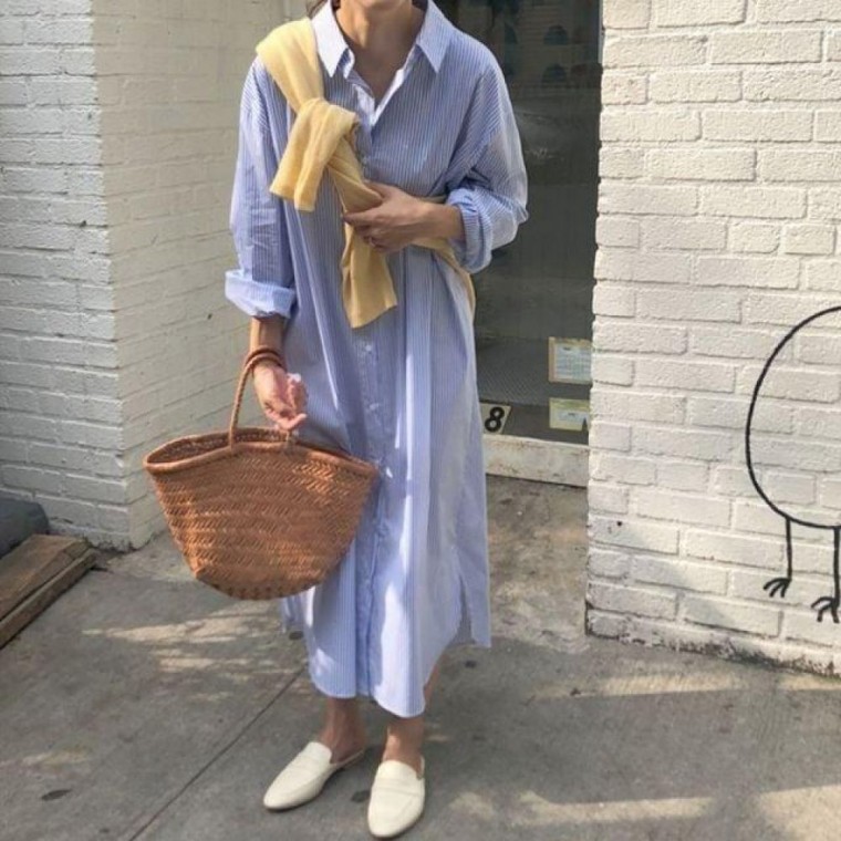 스트라이프 셔츠 롱 원피스 오버핏 임산부 빅사이즈 여성 여자롱 캐주얼 집앞마 실룩