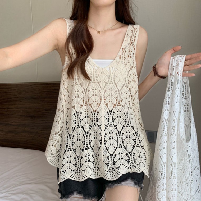 썸머 크로쉐 내츄럴 루즈핏 레이어드 나시